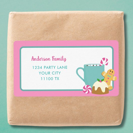 ピンクのクリスマスクッキーとココア ラベル