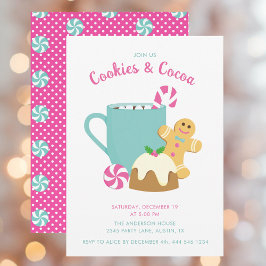 ピンクのクリスマスクッキーとココア 招待状