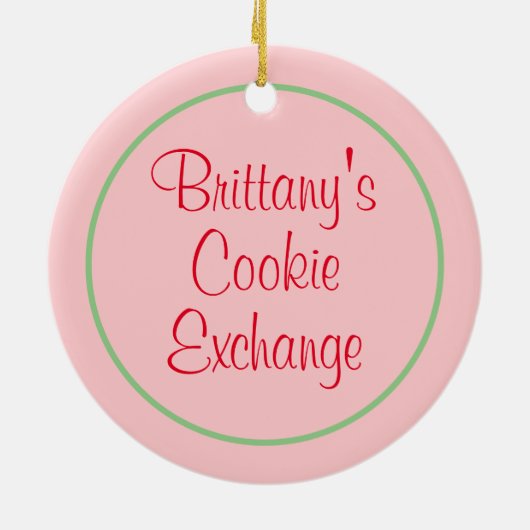 ピンクのクリスマスクッキー交換プレート日付名 セラミックオーナメント (裏面)