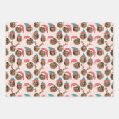 ピンクのクリスマスクルー3枚の写真カスタム写真 ラッピングペーパーシート (正面2)