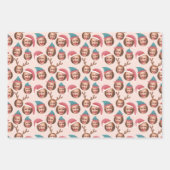 ピンクのクリスマスクルー3枚の写真カスタム写真 ラッピングペーパーシート (正面)