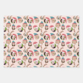 ピンクのクリスマスクルー6枚の写真カスタムギフトラップ ラッピングペーパーシート (正面)