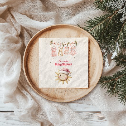 ピンクのクリスマスクロザライン赤ちゃんシャワー スタンダードカクテルナプキン