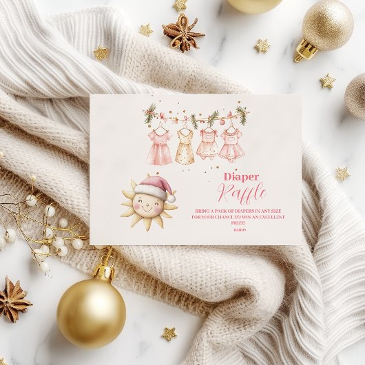 ピンクのクリスマスクロステラインおむつラッフル エンクロージャーカード