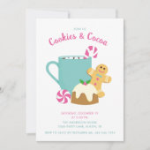 ピンクのクリスマスケーキとココア 招待状 (正面)