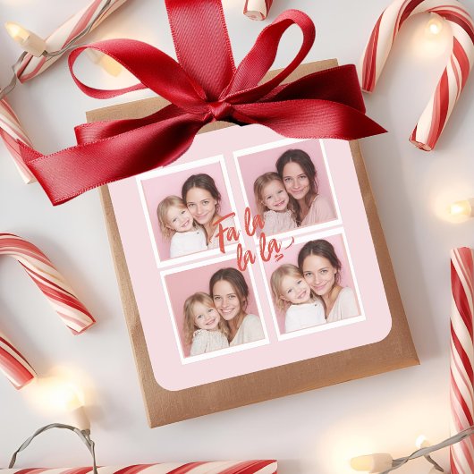 ピンクのクリスマスコラージュ写真ステッカー スクエアシール