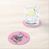 ピンクのクリスマスサンタトラック ペーパーコースター (インサイチュ)