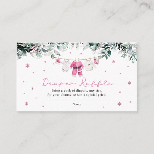 ピンクのクリスマスサンタベビーシャワーおむつラッフル エンクロージャーカード (正面)