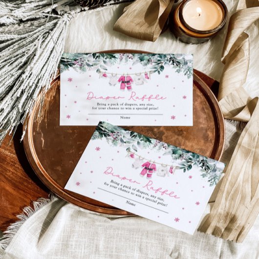 ピンクのクリスマスサンタベビーシャワーおむつラッフル エンクロージャーカード