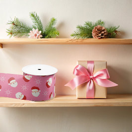 ピンクのクリスマスサンタ サテンリボン