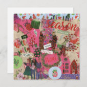 ピンクのクリスマスザシーズンフラットグリーティングカード (正面/裏面)