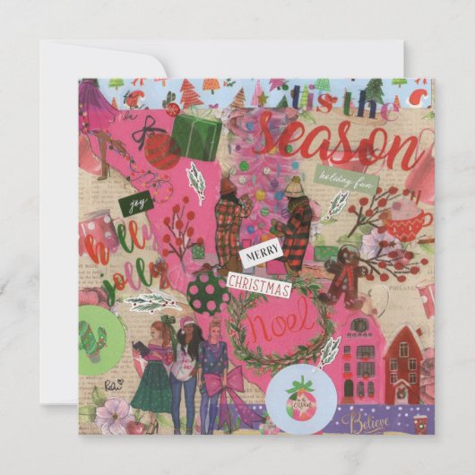 ピンクのクリスマスザシーズンフラットグリーティングカード (正面)