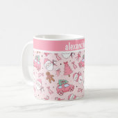 ピンクのクリスマスシームレスなパーソナライズ コーヒーマグカップ (正面左)