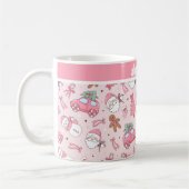 ピンクのクリスマスシームレスなパーソナライズ コーヒーマグカップ (左)