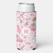 ピンクのクリスマスシームレスなパーソナライズ スリム缶クーラー (Seltzer裏面)