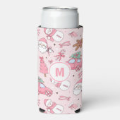 ピンクのクリスマスシームレスなパーソナライズ スリム缶クーラー (Seltzer正面)