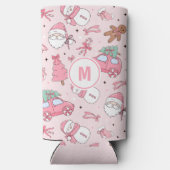 ピンクのクリスマスシームレスなパーソナライズ スリム缶クーラー (裏面)