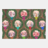 ピンクのクリスマスシーン ラッピングペーパーシート (正面)