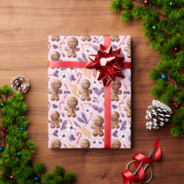 ピンクのクリスマスジンジャーブレッドとキャンディカン ラッピングペーパー