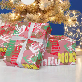 ピンクのクリスマスジンジャーブレッドギフト包装 名前変更可能 ラッピングペーパー