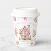 ピンクのクリスマスジンジャーブレッドクッキー赤ちゃんシャワーガール 紙コップ (正面)