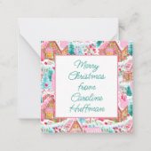 ピンクのクリスマスジンジャーブレッドハウズギフトエンクロージャー ノートカード (正面)