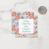 ピンクのクリスマスジンジャーブレッドハウズギフトエンクロージャー ノートカード (正面/裏面インサイチュ)