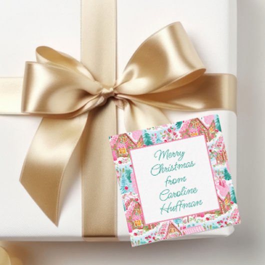 ピンクのクリスマスジンジャーブレッドハウズギフトエンクロージャー ノートカード