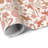 ピンクのクリスマスジンジャーブレッドマン ラッピングペーパー (ロールコーナー)
