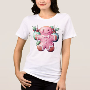 ピンクのクリスマスジンジャーブレッド トライブレンドTシャツ