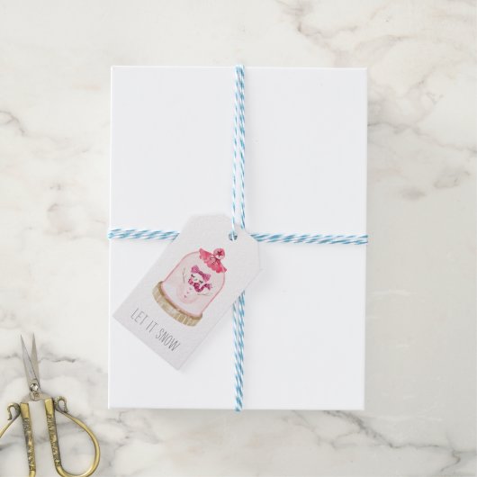 ピンクのクリスマススノーグローブギフトタグ ギフトタグ (より糸付き)