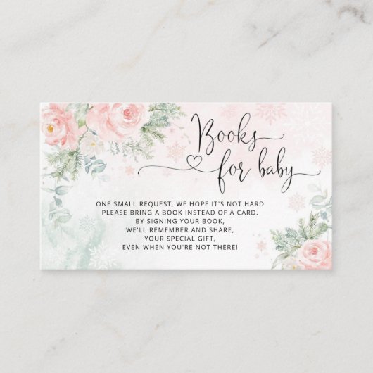 ピンクのクリスマススノーフレークの本ベビーチケットen エンクロージャーカード (正面)