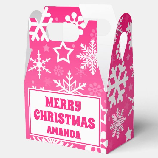 ピンクのクリスマススノーフレークパーソナライズされたキッズパーティー フェイバーボックス (オープン)