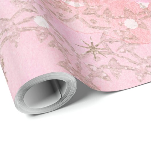 ピンクのクリスマススノーフレークBohoパターン ラッピングペーパー (ロールコーナー)