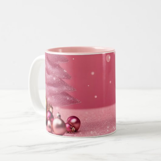 ピンクのクリスマスセラミックマグカップ ツートーンマグカップ (正面左)