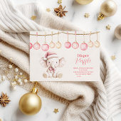 ピンクのクリスマスゾウ赤ちゃんシャワーおむつラッフル エンクロージャーカード