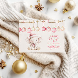 ピンクのクリスマスゾウ赤ちゃんシャワーおむつラッフル エンクロージャーカード