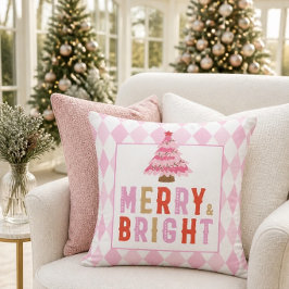 ピンクのクリスマスダイヤモンド柄 メリー&ブライト クッション