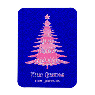 ピンクのクリスマスツリパーソナライズされたーの輝きモダン マグネット