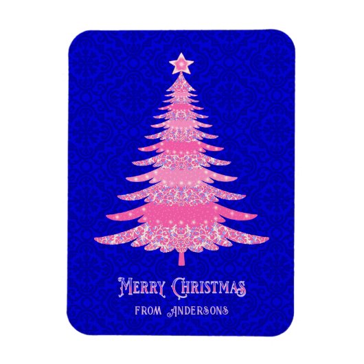 ピンクのクリスマスツリパーソナライズされたーの輝きモダン マグネット (縦)