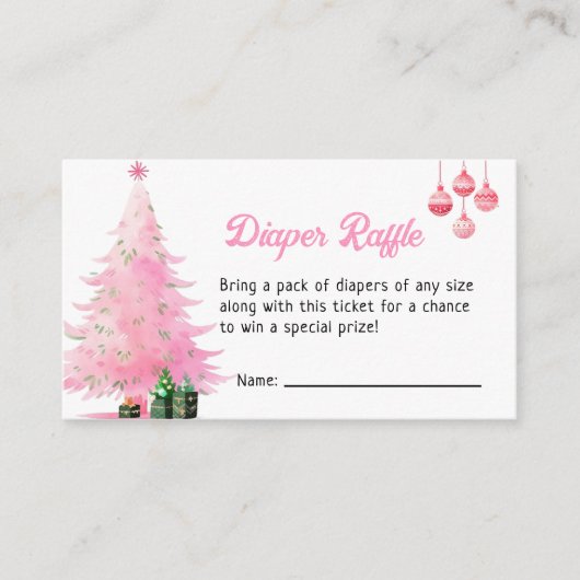 ピンクのクリスマスツリーおむつラッフルベビーシャワー エンクロージャーカード (正面)