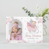 ピンクのクリスマスツリーかわいいテディのアーチ写真 シーズンカード (スタンド正面)