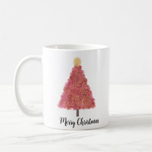 ピンクのクリスマスツリーとグリッター コーヒーマグカップ