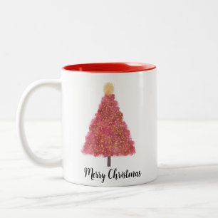 ピンクのクリスマスツリーとグリッター ツートーンマグカップ