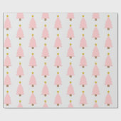 ピンクのクリスマスツリーとゴールデンスター、大きなモチーフ ラッピングペーパー (フラット)