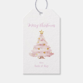ピンクのクリスマスツリーとゴールドの星 ギフトタグ