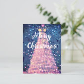 ピンクのクリスマスツリーとライトきらめく休日 シーズンカード (スタンド正面)