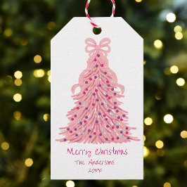 ピンクのクリスマスツリーとリボンのギフトタグ ギフトタグ
