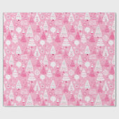 ピンクのクリスマスツリーのギフトラッピング紙 ラッピングペーパー (フラット)