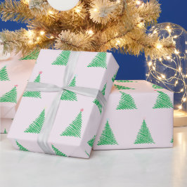 ピンクのクリスマスツリーのギフトラップ ラッピングペーパー